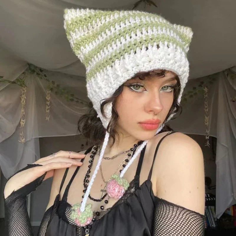 Cat Beanie - Pastel Green - Strawberry Hat