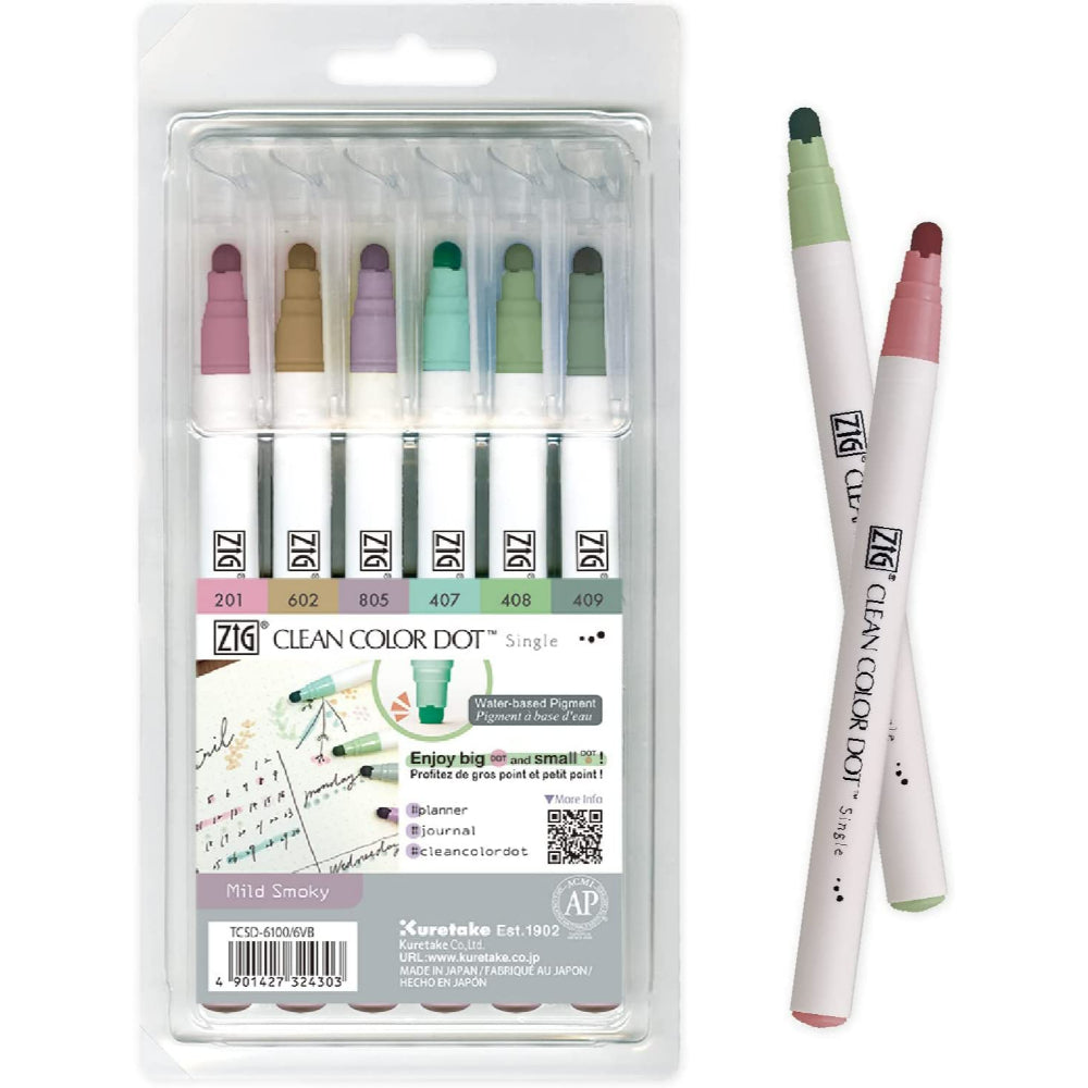 ZIG Kuretake Clean Color DOT Mild Smoky - Set of 6 Colors