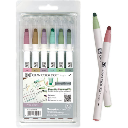 ZIG Kuretake Clean Color DOT Mild Smoky - Set of 6 Colors