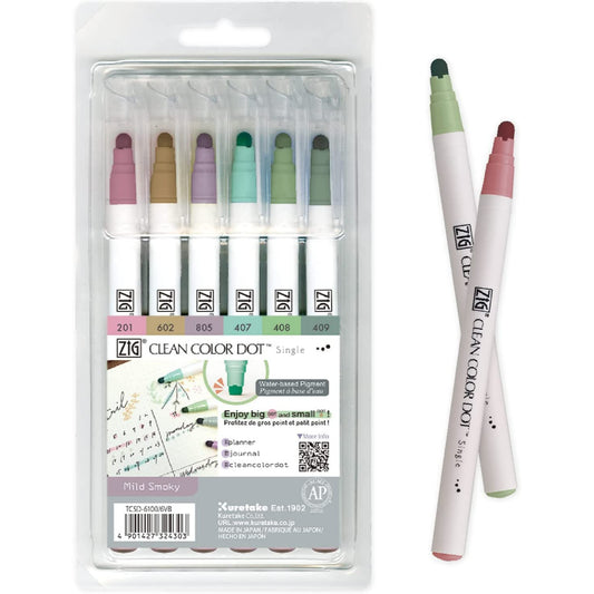 ZIG Kuretake Clean Color DOT Mild Smoky - Set of 6 Colors