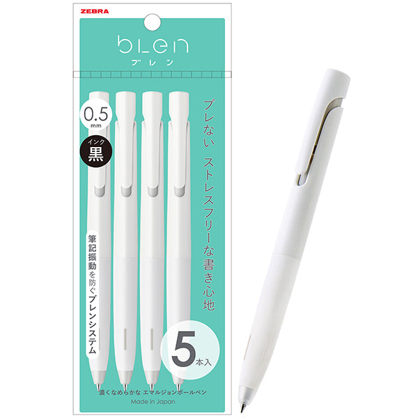 Zebra Blen - Emulsion Ballpoint Pen - 0.5mm - White Axis - Set of 5