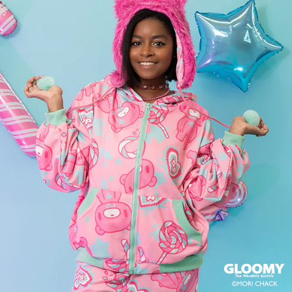 Sweat à capuche zippé ACDC RAG Gloomy x Sophie Powers Candy – Rose/Menthe