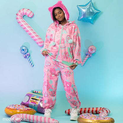 Sweat à capuche zippé ACDC RAG Gloomy x Sophie Powers Candy – Rose/Menthe