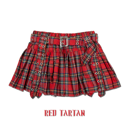 ACDC RAG Pleated Skirt Pants - Black & Red Tartan