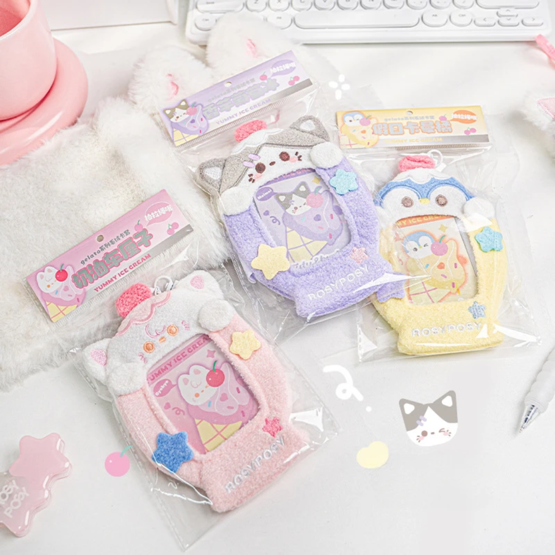 (NEW ARRIVAL) Photocard Keychain Card Holder – Sweet & Fluffy Gelato Plush ID Pouches
