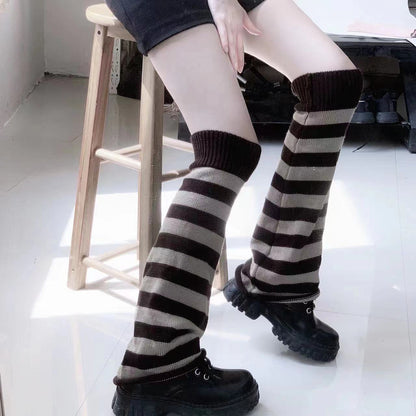 Knit Leg Warmers - Black & Grey Stripes