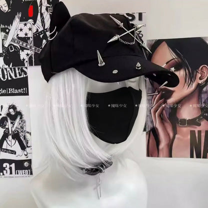 Cross Chain Cap - Black Cat Ear Hat