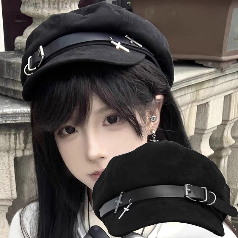Gothic Cross Buckle Beret Hat