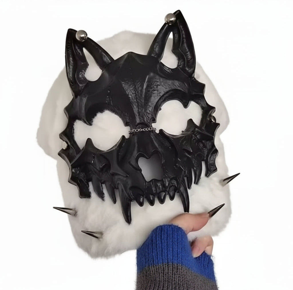 Black Beast Skull Spiked Cap Hat - Gothic Animal Bone Edition