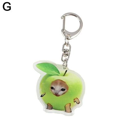 Meme Cat Food Fruit Faced Animal Acrylic Keychains