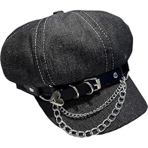 Heart Buckle Chain Denim Beret