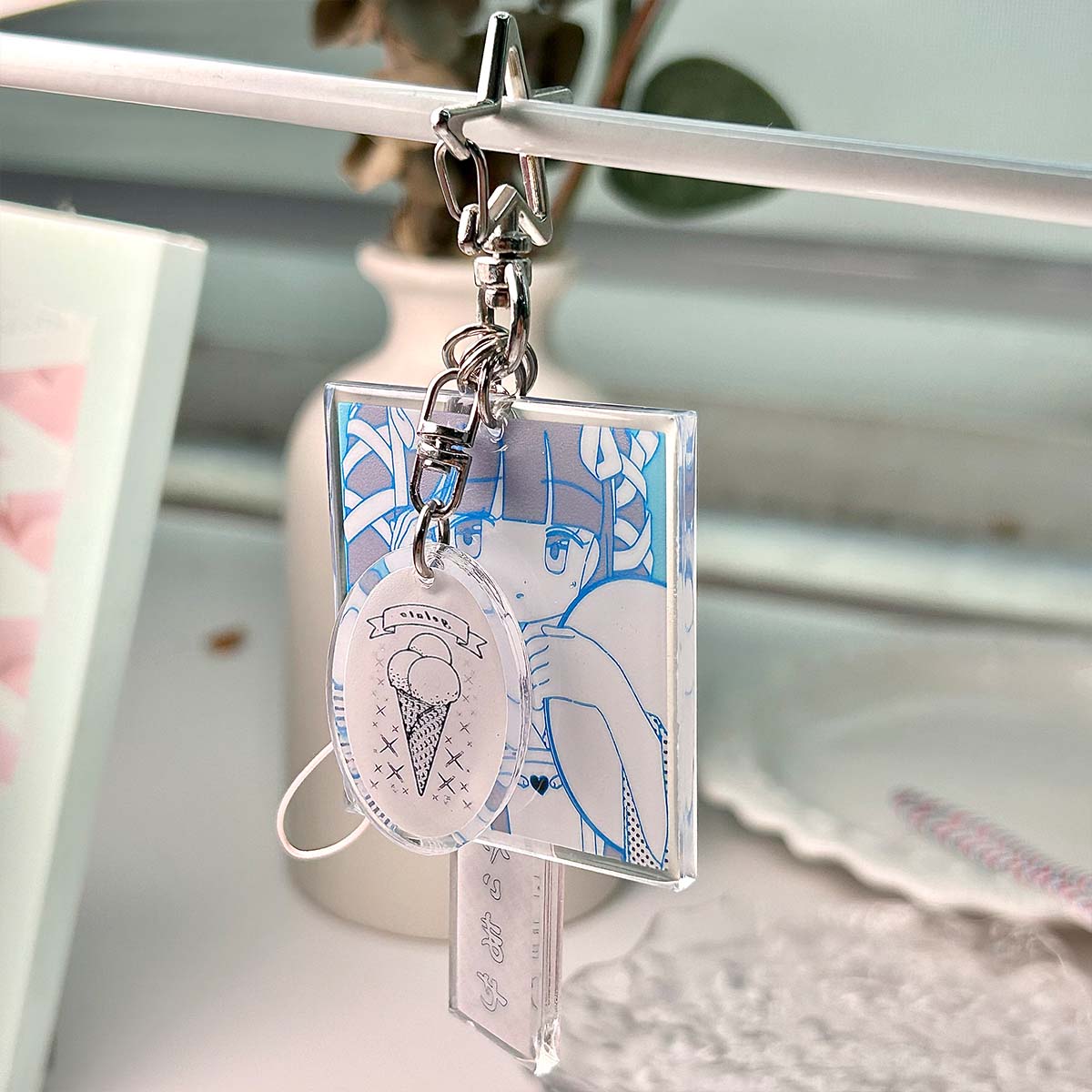 Soft Served Ice Cream Blues Summer Acrylic Keychain
