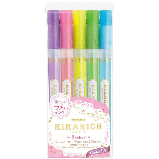 Zebra Kirarich Sparkle Glitter Highlighters Set of 5