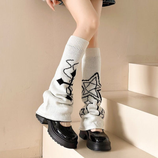 Leg Warmers - White & Black - Cross & Stars