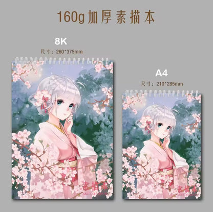 Anime Spirald-Bound Sketchbook – 160g Thick Drawing Paper | A4 & 8K Sizes for Artists