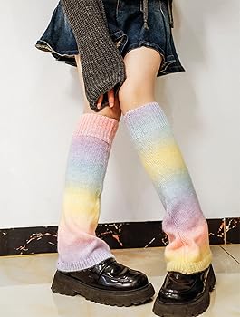 Knit Leg Warmers - Gradient Rainbow