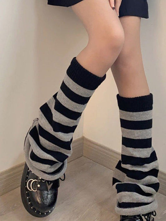 Knit Leg Warmers - Black & Grey Stripes