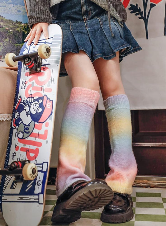 Knit Leg Warmers - Gradient Rainbow