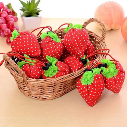 Foldable Strawberry Reusable Shopping Bag - Compact Eco-Friendly Tote Bag