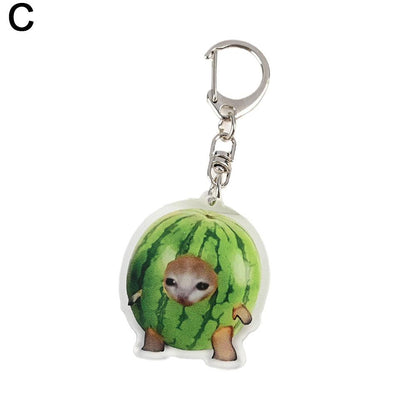 Meme Cat Food Fruit Faced Animal Acrylic Keychains