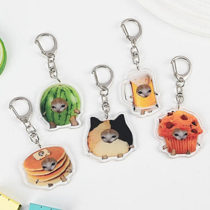 Meme Cat Food Fruit Faced Animal Acrylic Keychains