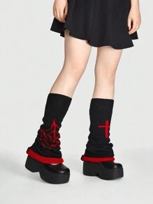 Knit Leg Warmers - Black & Red - Spider & Cross
