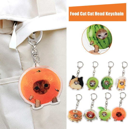 Meme Cat Food Fruit Faced Animal Acrylic Keychains
