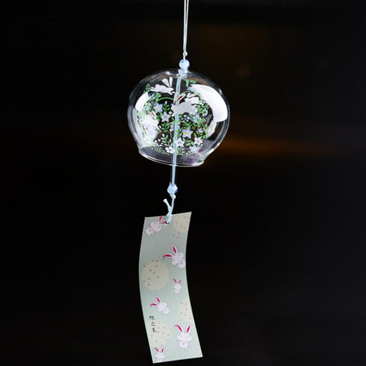 Glass Furin Wind Chime – Moon Rabbit & Summer Flowers 🌙🐇🔔