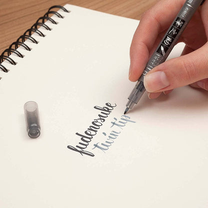 RESTOCK! Tombow Fudenosuke - Double Sided Marker Pen - Black & Grey