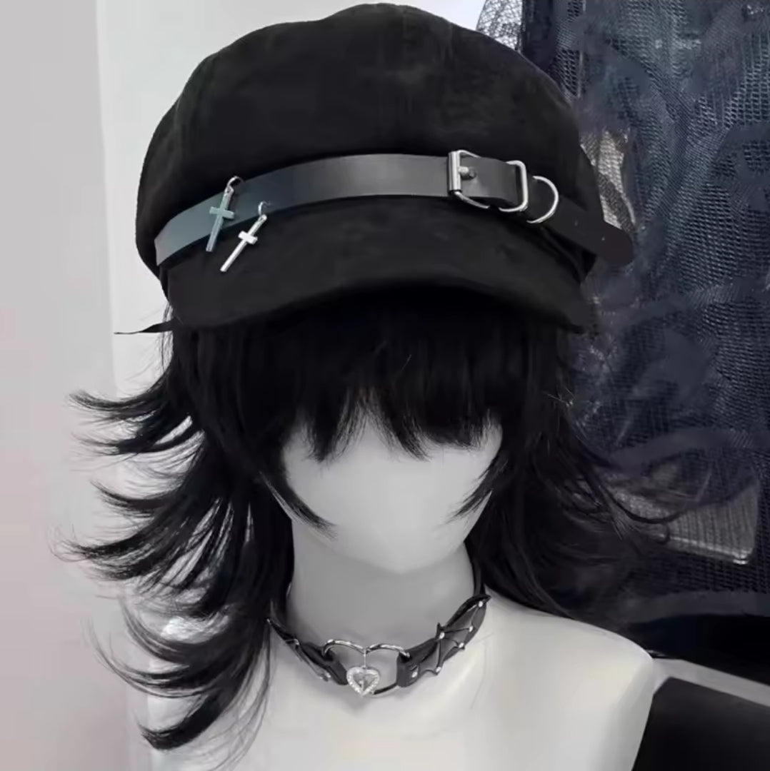 Gothic Cross Buckle Beret Hat