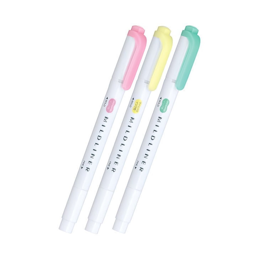 Zebra Mildliner - Double Ended Highlighter – Milky Set of 3