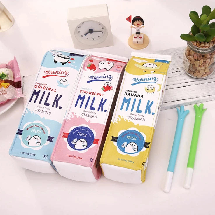 Milk Box Pencil Case - Strawberry, Banana & Original Milk - Carton Box