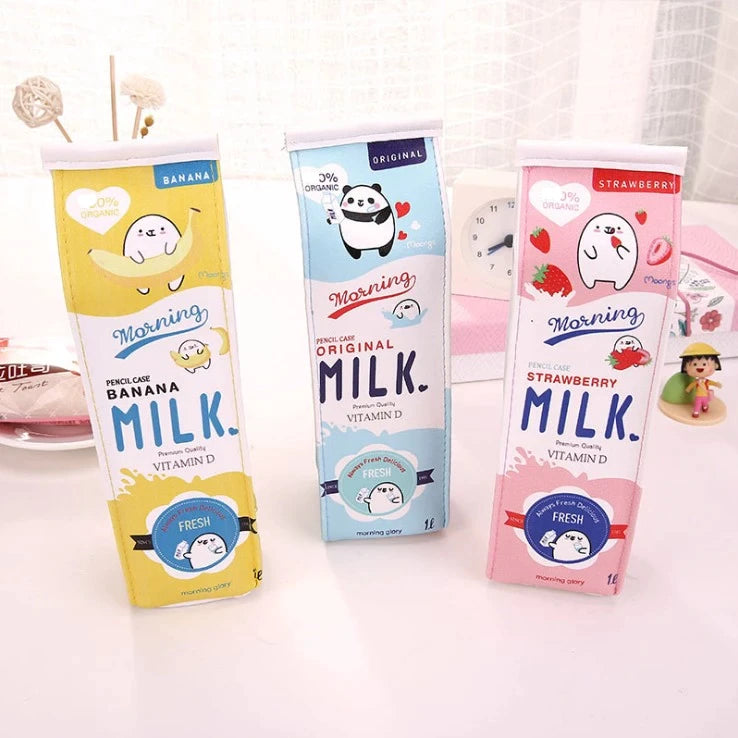 Milk Box Pencil Case - Strawberry, Banana & Original Milk - Carton Box