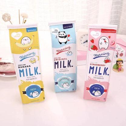 Milk Box Pencil Case - Strawberry, Banana & Original Milk - Carton Box